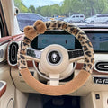 Car Steering Wheel Cover with Leopard Print & Cute Bowknot Soft Anti-Slip Y2K Retro Luxury Fluffy Fur Car Interior Accessory (Cheetah)