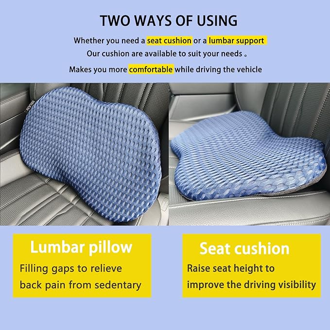 Memory Foam Car Seat Fill Cushion, Driver Seat Cushion for Tailbone Pain Relief, Car Lumbar Support for Driving Seat, Car Booster Seat for Short Drivers，Car Seat Pad (Navy Blue)