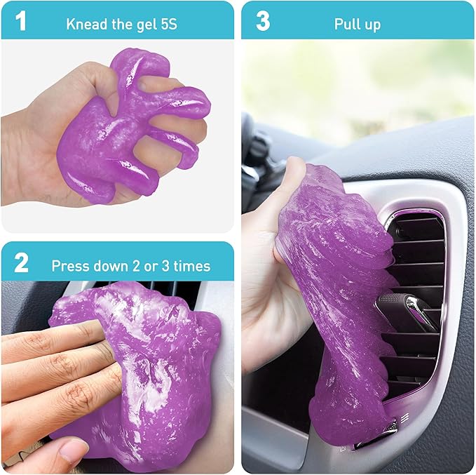 FiveJoy Car Cleaning Gel Kit - Universal Car Detailing Putty for Car Interior - Reusable Goop Cleaner Supplies Auto Slime for Home, Office, Keyboard, Computer 2Pack Purple