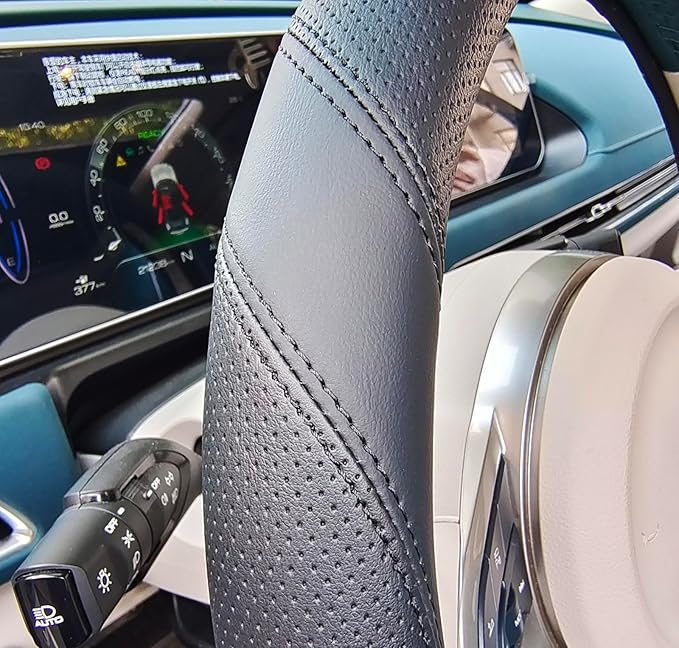 Universal Car Microfiber Leather Steering Wheel Cover Anti-Slip for 14.5"-15" (Black)
