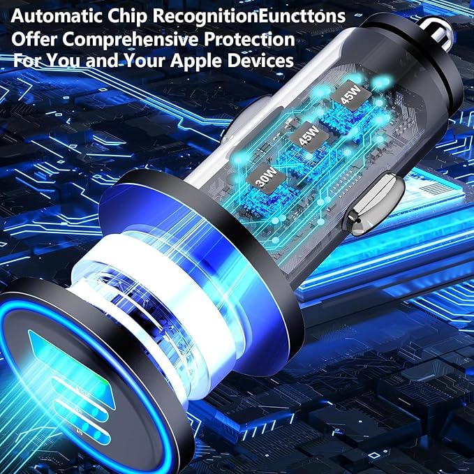 USB C Car Charger for iPhone 17, 2Pack BAOYUANDA 67W 3-Port USB-C & USB-A Fast Car Charger Cigarette Lighter Fast Charging for iPhone 17/16/15/14/13/12/Pro Max, iPad Pro, Galaxy, Google Pixel, Android