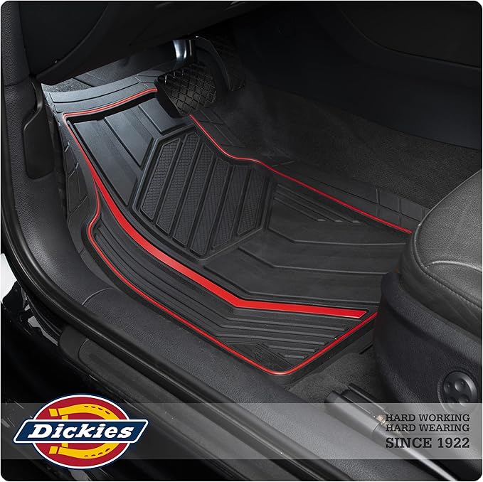Dickies 3-Piece DuraSport Floor Mats, Heavy-Duty Mats for Cars, Trucks, SUVs — Black/Red