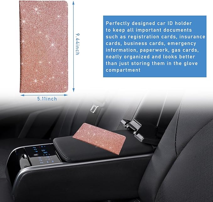 Ziciner Car Registration and Insurance Holder, Auto Card Document Glove Box Organizer with Magnetic Closure, Universal Vehicle Interior Accessories for Cars SUVs (Rose Golden-Large)