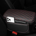 Center Console Cover Fit for Kia Sportage 2005-2025 with 2 Storage Bags Waterproof Leather Quilted Pattern Car Armrest Cover Cushion Anti - Slip(Black&Red Line)