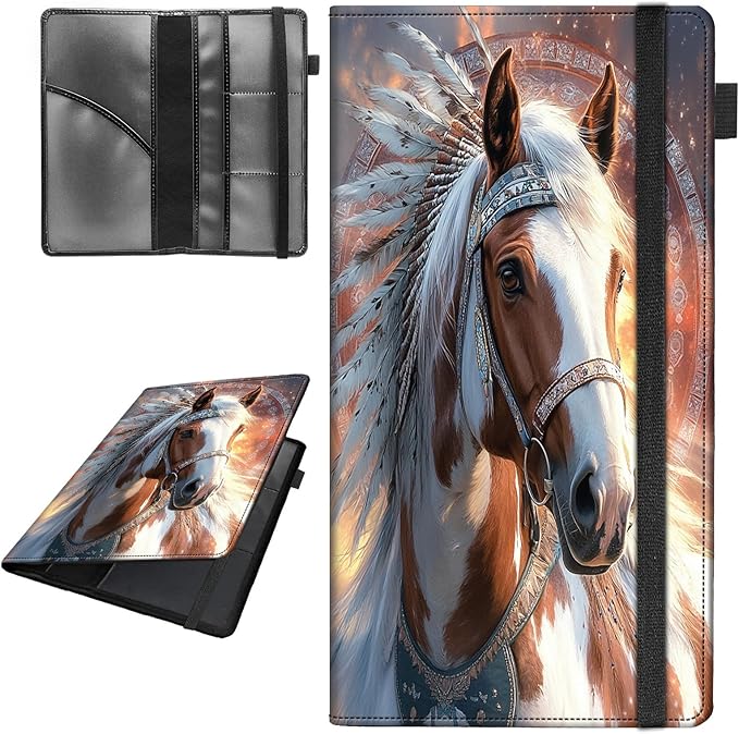 Car Registration and Insurance Holder,Leather Vehicle Glove Box Organizer Wallet for Document, for Any Car,Truck,Motorcycle,Driver License,Trailer or Boat,Men & Women,Brown White Appaloosa Horse