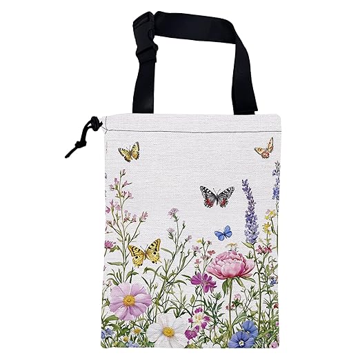 KXWQTRDD Car Garbage Bag Watercolor Butterfly Wildflower Drawstring Car Trash Bag Hanging for Back Seat with Adjustable Buckle Canvas Vehicle Trash Can Easy-to-Install