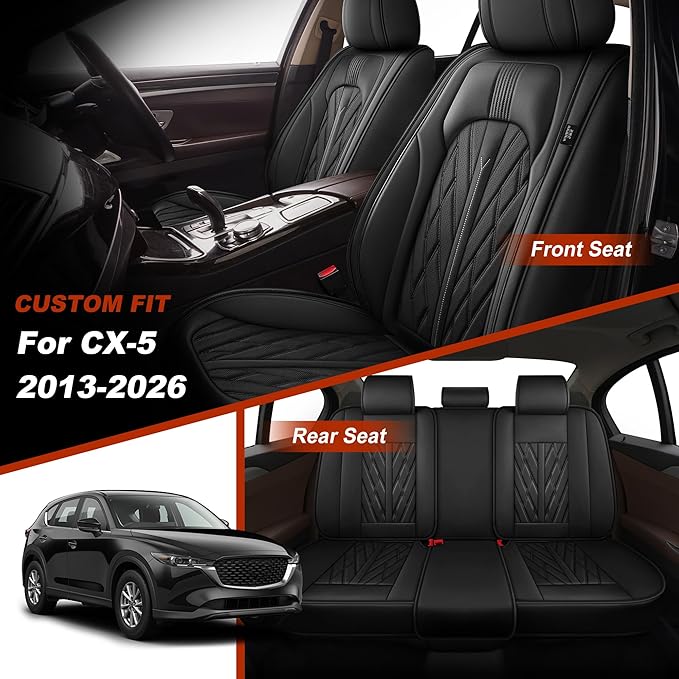 TTX LIGHTING Seat Covers Fit for Mazda CX5/CX-5 2013-2026 Seat Covers Full Set Car Seat Covers Faux Leather Breathable Waterproof Car Seat Protector (5 Seats, Black)