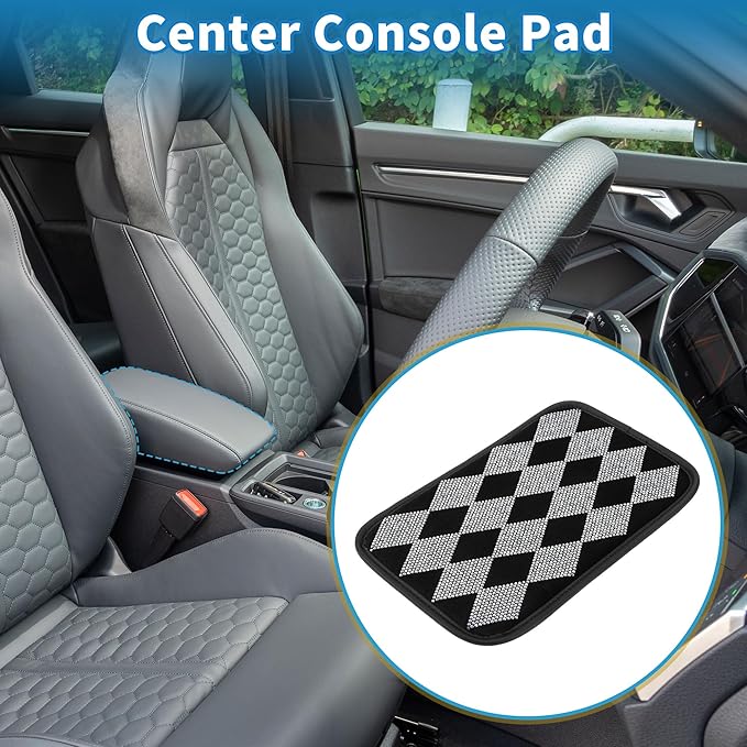 Car Armrest Cushion Pad Non-slip 11.42"x7.68" Rhinestone,Flannel White,Black Center Console Lid