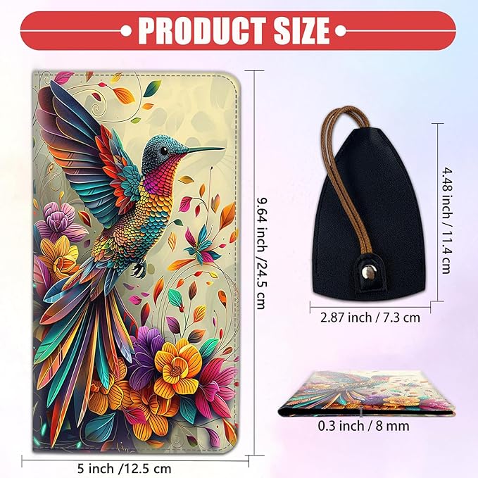 Car Registration and Insurance Card Holder for Women Men, Waterproof PU Leather Glove Box Car Organizer with Magnetic Shut, Vehicle Document Holder for Driver License,Cards, Colorful Hummingbird