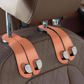CoBak Purse Hook for Car - Universal Premium Stitched Leather and Aluminum-Magnesium Alloy Double Car Seat Back Storage Hook for Purses, Handbags, Bags (2 Pack),Coral Orange