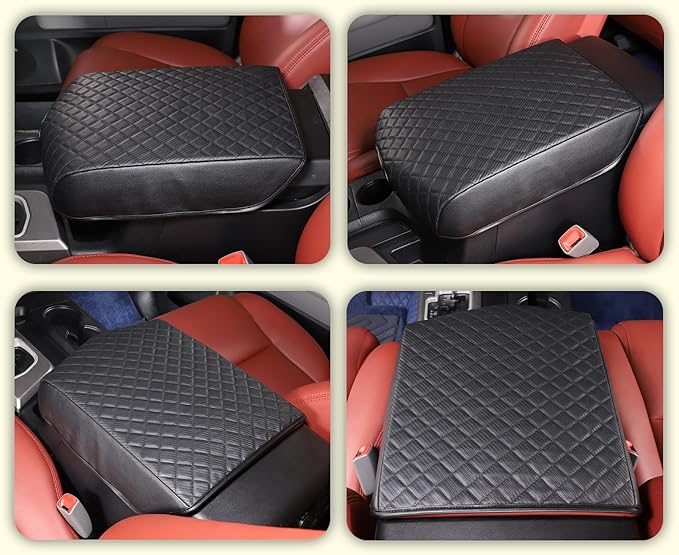 Armrest Box Cover, Center Console Armrest Cover Kit Compatible with Toyota Tundra 2007-2013 & Toyota Sequoia 2008-2015, Console Armrest Cushion Automotive Customized Console Armrest Cushion (leather)
