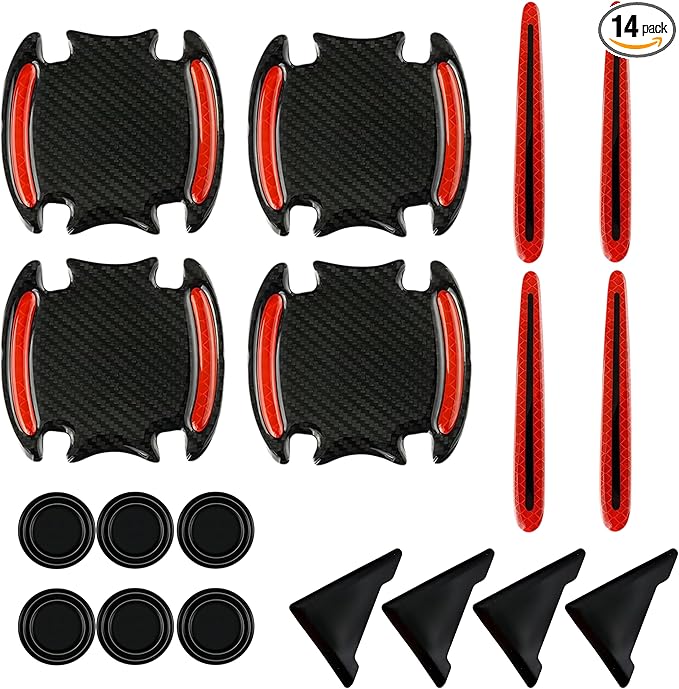 Car Door Protector-Door Handle Shielding Film, Door Dampening Pads, and Door Corner Guards for All Car Models - Noise Reduction & Anti-Scratch Solution (Red)