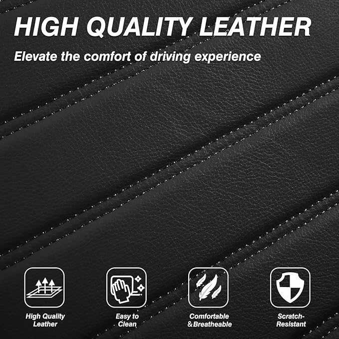 crossmiles Faux Leather Car Seat Covers Two Front Seat, Foam Seat Cover for Car, Universal Car Seat Protector with Waterproof and Breath Fit for Cars, Trucks, SUV, Vans (Black Striped)