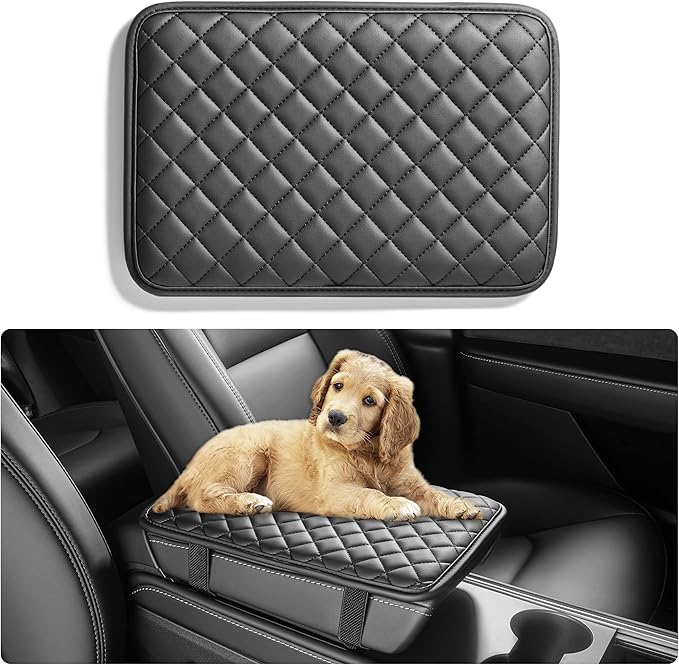 HighnessHwoo Car Armrest Covers, Vehicle Center Console Cover, Middle Storage Organizer Pads, Dog & Cat Paws Protetor, Nappa Leather, Waterproof, Anti-Slip, Auto Interior Accessories, Black, Size M