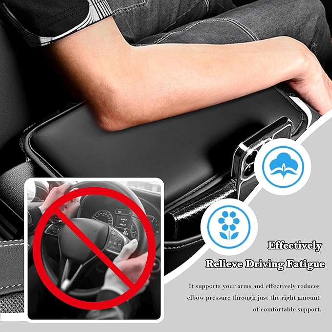 Stacool Center Console Cover with Storage Bag,Leather Comfort Armrest Cover for Car Decorations & Height Car Armrest Cushion,Universal Car Arm Rest Cover Pad for Most Vehicles (Black)