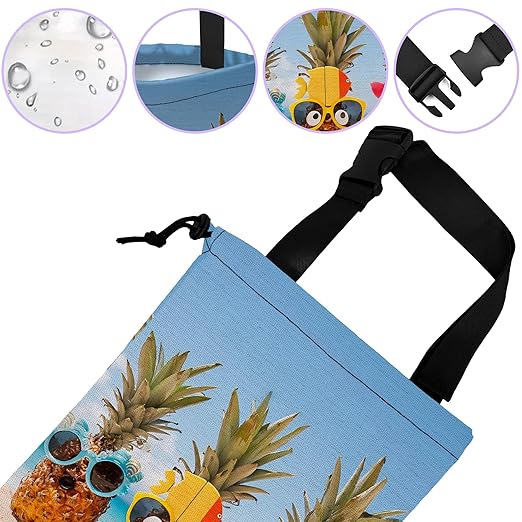 UUCBTAH Car Trash Bag Hanging Funny Pineapple on The Beach Car Trash Can for Back Seat Waterproof Car Garbage Can with Adjustable Straps and Drawstring for Car Accessories Vehicle Travelling Camping