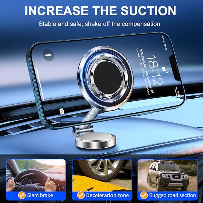 Magnetic Car Phone Holder for MagSafe, Compact and Beautiful Car Cell Phone Holder, 360° Adjustable Magnetic Car Mount, Car Magnetic Phone Mount for Iphone 16 15 14 13 12 Pro Max Plus Mini (Silver)