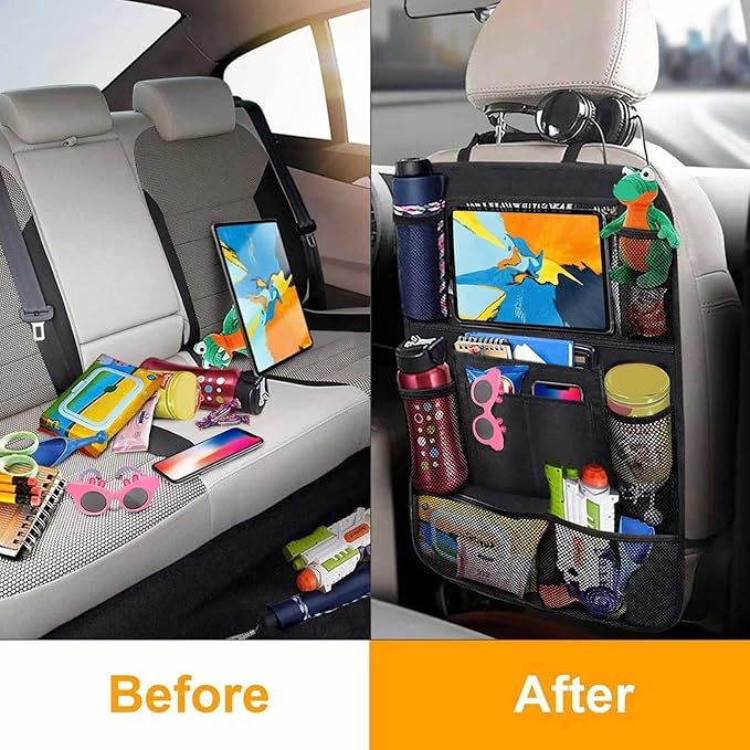 Car Backseat Organizer, Backseat Car Organizer with Tablet Holder&Mesh Storage Bag, Water-proof Car Caddy Organizer Backseat with Fastening Straps Car Storage Organizer, Car Backseat Organizer
