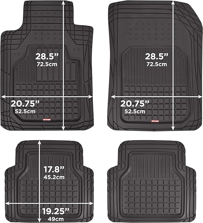 Motor Trend 4-Piece FlexTough Rubber Floor Mats for Cars Trucks SUVs Vans, Trim-to-Fit Heavy Duty Weatherproof Waterproof Square Grid Deep Dish Ridges Protection Front Rear Non-Slip All Weather