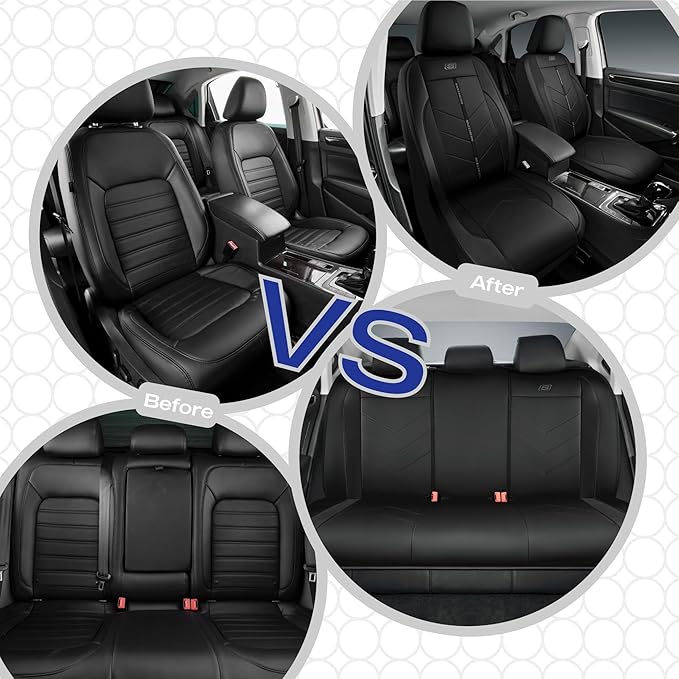 Skechers Car Seat Covers,Luxury Faux Leather Seat Covers,Waterproof Anti Slip Car Seat Protector Front Seats,Car Accessories Airbag Universal Fit for Most Cars,Vans,Trucks,SUV,Black