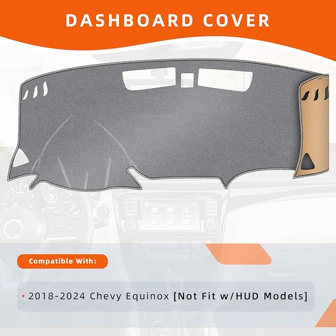 KEYOOG Dashboard Cover Dash Mat Fit for Chevy Equinox 2024-2018 (Without HUD Models),Car Dash Board Mat Anti-Glare Carpet,Non-Slip Pad Sunshield Protector (Grey)