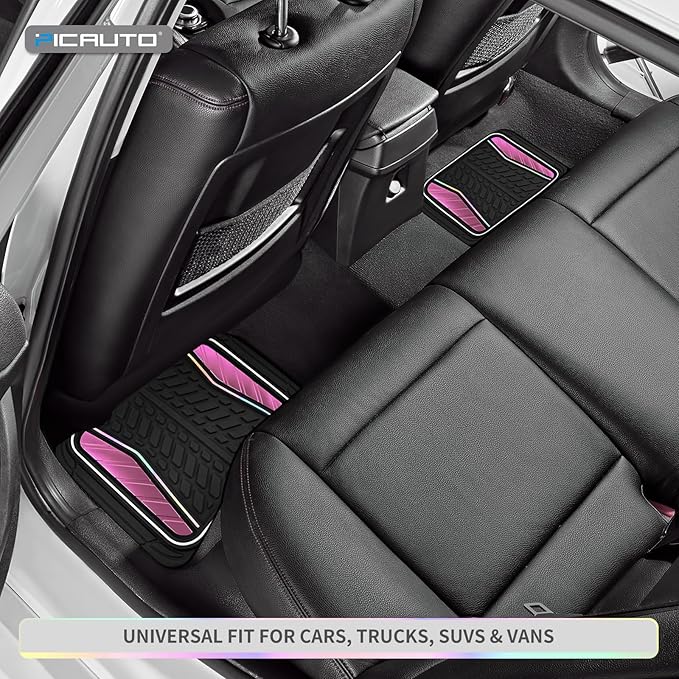 PIC AUTO Car Floor Mats, Pink Aluminum-Molded with Full-Circle Iridescent Inlay Strip Car Mats, Universal-Fit Rubber Mats for Cars, Trucks & SUVs, All-Weather, Non-Slip, Easy-to-Clean Interior Mats