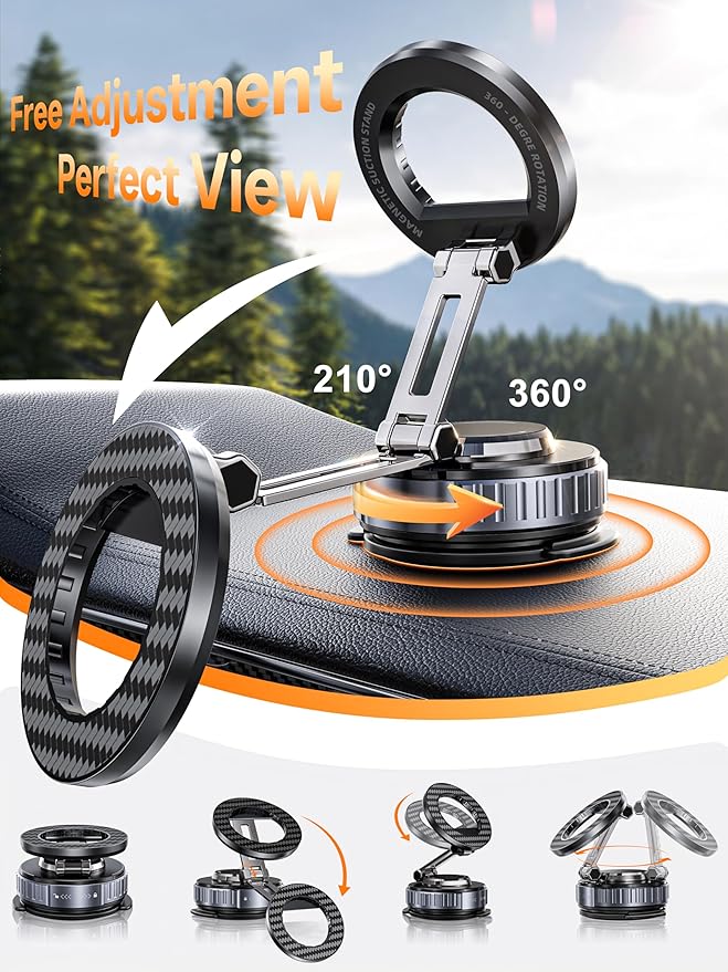 2026 Upgraded Car Phone Holder for Magsafe [108LBS Strongest Suction] 360° adjustable vacuum magnetic phone holders, cell phone car mount for iPhone 17 Pro Max 16 15 14 13 Air Plus (Rose Gold)