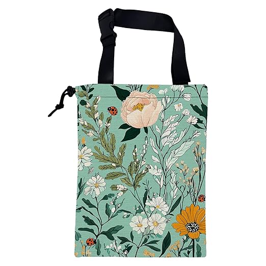 KXWQTRDD Car Garbage Bag Watercolor Floral and Green Leaves Drawstring Car Trash Bag Hanging for Back Seat with Adjustable Buckle Canvas Vehicle Trash Can Easy-to-Install