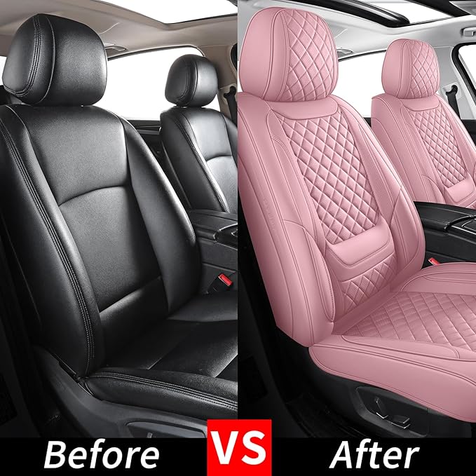 hoozoom Front Seat Covers for Cars Breathable Leather Seat Covers Waterproof Seat Protectors Universal Fit for Most Automotive Cars SUV Trucks Van(Pink, Front Pair)