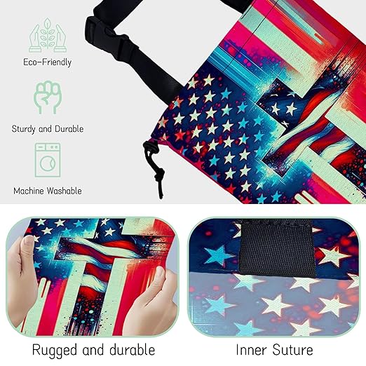 NHNXHWIA American Flag Cross Car Garbage Bag,Waterproof Small Car Trash Bag Hanging Back of Seat,Drawstring Hanging Car Trash Bag with Adjustable Buckle for Car Accessories