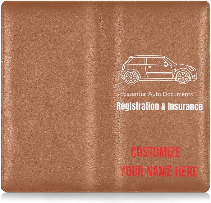 Custom Car Registration and Insurance Card Holder Personalized Leather Glove Box Organize Men Women Wallet Accessories Case for Cards, Essential Document Driver License Terracotta
