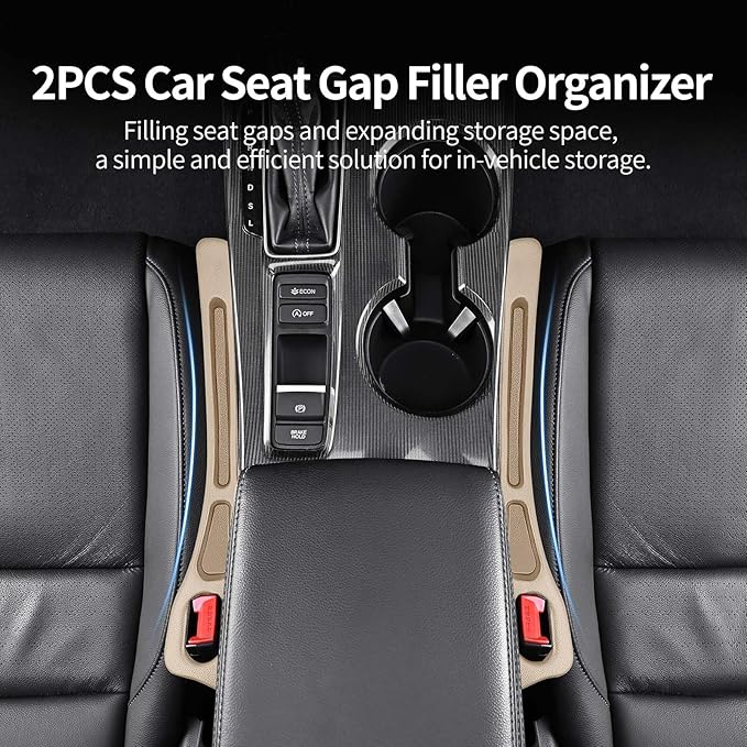 2 Pack Car Seat Gap Filler, Car Seat Gap Plug to Fill The Gap Between Seat and Console, Universal Car Seat Gap Filler Organizer Crevice Blocker Stop Things from Dropping (Beige)