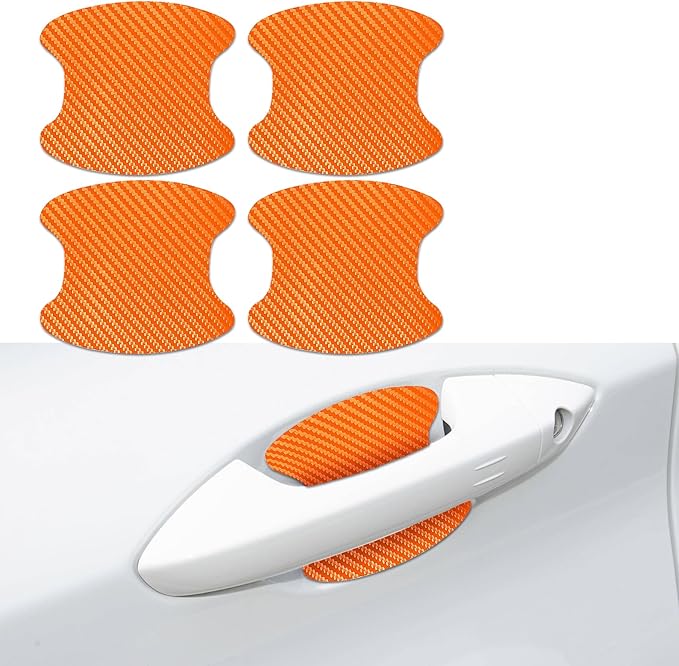 4PCS Car Door Handle Cup Scratch Protectors, Carbon Fiber Anti-Scratches Car Door Cup Protector, Universal Door Handle Protective Film, Car Door Handle Paint Cover Guard Pad for Most Car Handles