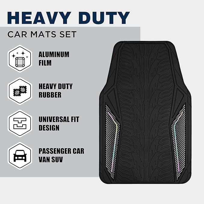 PIC AUTO Rubber Floor Mats, Black Aluminum Film with Colorful Piping Floor Mats for Cars, Car Mats with Non-Slip Backing, All-Weather Protection, Trim-to-Fit Liner for Cars, SUVs, Trucks, Vehicles
