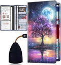 Car Registration Holder, PU Leather Vehicle Card Document Glove Box Organizer, Women Interior Auto Accessories Case for Cards, Driver License Car Insurance Holder, Purple Dark Night Trees Starry Sky