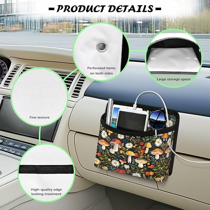 Renewold Car Pocket Organizer for Console Door Between Seat Vehicles Organizer Bag Storage Pouch Storage Box Cell Phone Holder for Auto Travel Automotive Interior Accessories Mushroom Daisy