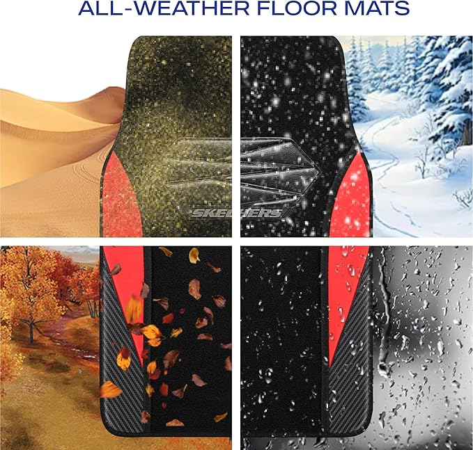 Skechers Car Floor Mats,Waterproof Universal Fit Car Mats,Faux Leather Car Floor Mats,Carbon Floor Mats for Cars with Anti-Slip Skechers Heel Pad Fit for SUV,Vans,Sedans,Trucks,Red