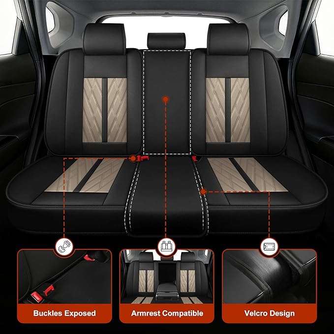 TTX LIGHTING Seat Covers Fit for Subaru Forester 2007-2026 Seat Covers Full Set Car Seat Covers Faux Leather Breathable Waterproof Car Seat Protector (5 Seats, Black&Beige)