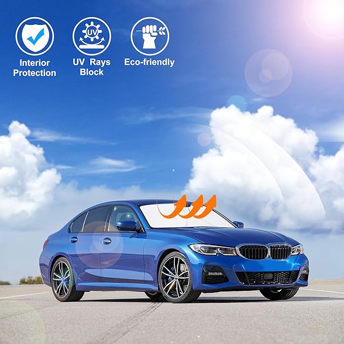 Windshield Sun Shade Custom Fit for 2019-2024 2025 BMW 3 Series Accessories Foldable Sunshade Sun Blocker Protect Car from Sun Rays & Heat Damage Keep Car Cooler