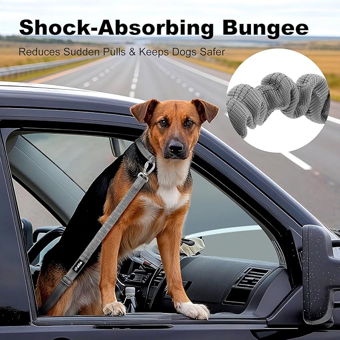 APakBak Dog Seat Belt for Car, Adjustable Dog Car Harness Seatbelt for Small Medium Large Dogs, Heavy Duty Travel Safety Restraint with Locking Aluminum Hook & Reflective Nylon Strap, Gray