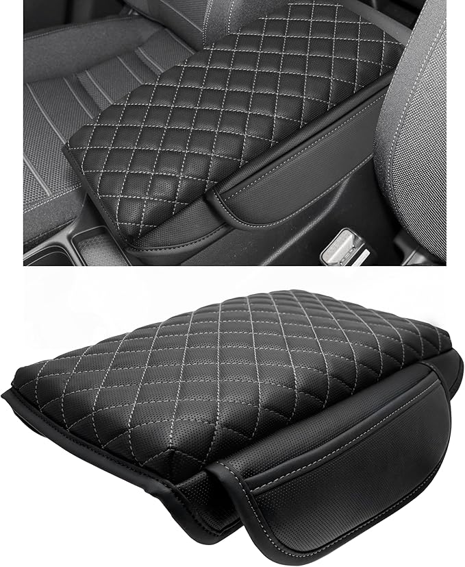SENSHINE 1.2in Thickness Center Console Cover for Honda CRV Accessories 2023 2024 2025 2026 Middle Console Cover Leather Armrest Box Lid Protector Cushion Pad with Pockets Interior (Gray Stitch)