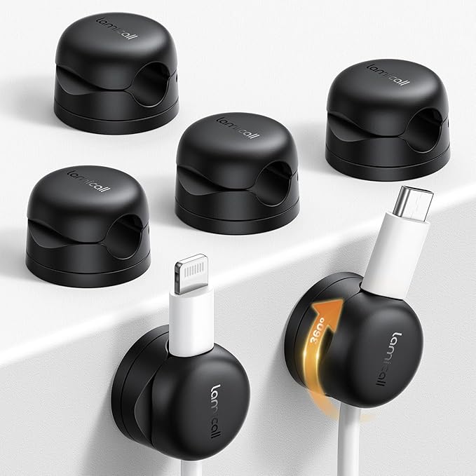 6Pack Rotatable Cord Organizer, Spring Cable Clips - Lamicall [1s Lock] Cord Holder, Desk Phone Charger Cable Management, Adhesive Wire Organizer Keeper for Nightstand, Home Office Accessories