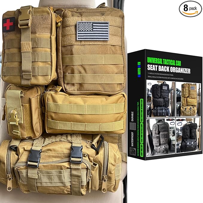 AIAUTOAIEV 7 PACK Tactical Seat back organizer Truck organizer With 6 Detachable Pouches Universal For Car Truck Ford Jeep Military-Grade Heavier Panels With Multi-functional Packs (khaki)
