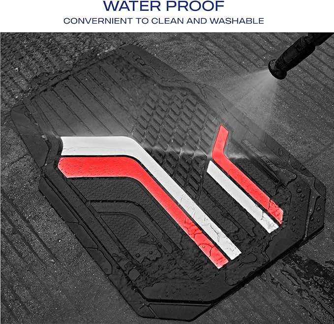 Skechers Heavy Duty Rubber Car Floor Mats,Dual Color Design Floor Mats,All Weather Car Mats,Waterproof Trim to Fit Universal Floor Liner Car Accessories,Automotive Floor Mats for Cars Trucks Suvs,Red