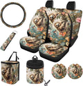 Sloth Butterfly Flower Printed Car Accessories Sets, Universal Front and Rear Split Bench Seat Covers for Cars with Matching Steering Wheel Cover Trash Can Air Vent Storage Bag Coaster