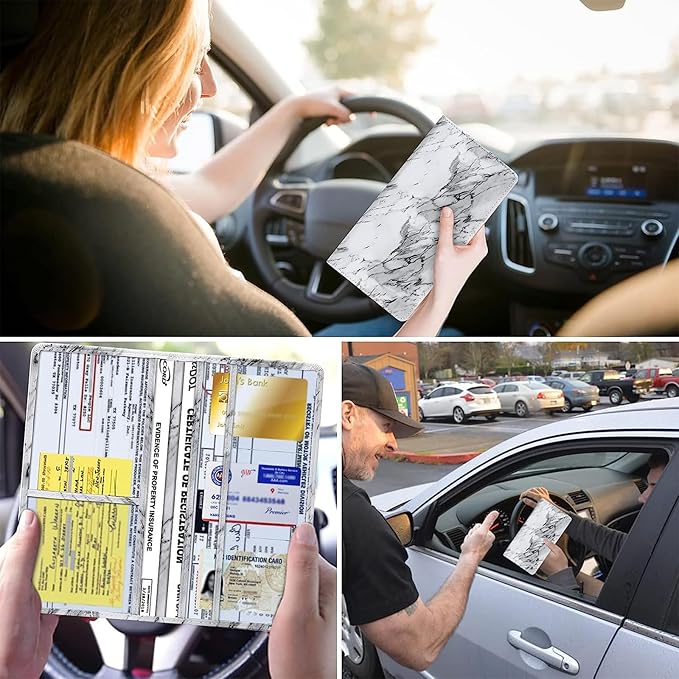 Kewucn Car Registration and Insurance Holder, Leather Auto Glove Box Organizer with Magnetic Shut, Vehicle Compartment Accessories Case for Cards, Driver License & Essential Documents