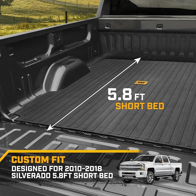 CAT Custom Fit Truck Bed Mat for 2010-2018 Chevrolet Chevy Silverado Truck Bed Liner 5.8 ft Short Bed Pickup Truck Non-Scratch Non-Slip All Weather Thick Heavy Duty Rear Trunk Bulkhead to Tailgate