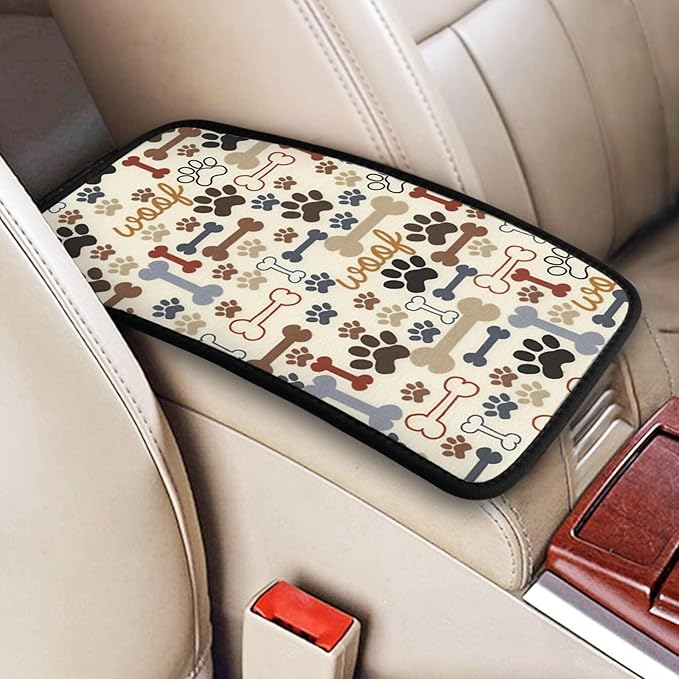 THOEWONG Animal Dog Paw Prints Bones Universal Auto Center Console Armrest Soft Pad Protector Cover Fit for Most Vehicle,SUV,Truck Car Accessories