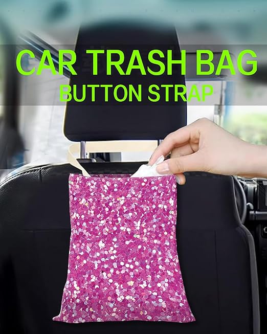 ANKVRP Car Trash Can, Durable Hanging Car Trash Garbage Bag, Cute Automotive Garbage Cans Organizer, Cute Purple Glitter Pattern