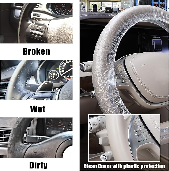 SEG Direct Disposable Plastic White Opaque Steering Wheel Cover, 100pcs/Carton, Universal for Cars, Trucks